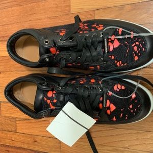 Jimmy Choo Neon Pink & Black Patent Leather & Lace